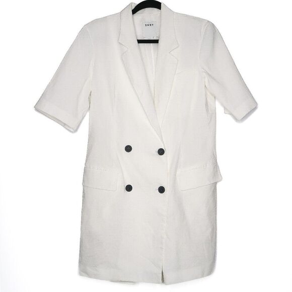 DKNY Double Breasted Linen‎ Blend White Blazer Romper Size 12 - Picture 1 of 7